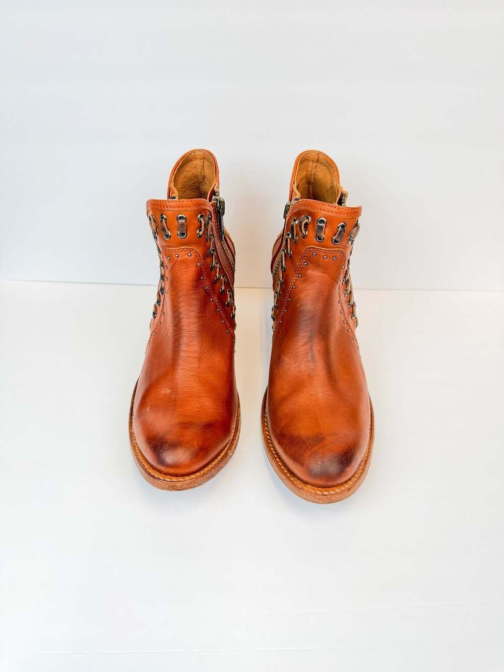 Freebird Ryder Boots Cognac Leather Ankle Booties Studs Zipper Women’s Size 12